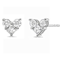 10K White Gold Diamond 3 Stone Trio Heart Stud Earring (I-J Color, I1-I2 Clarity)