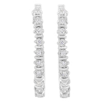 .925 Sterling Silver 1/4 cttw Miracle-Set Round-Cut Diamond Hoop Earring (I-J Color, I2-I3 Clarity)