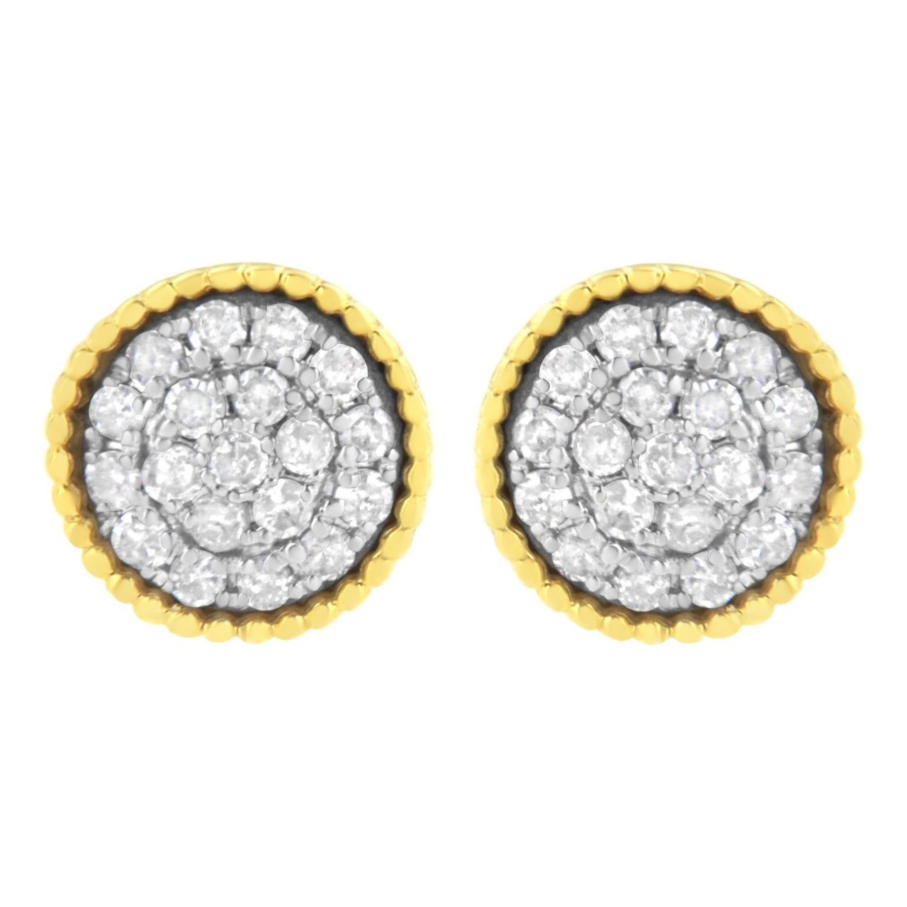 10K Yellow Gold Plated .925 Sterling Silver 1/2 cttw Diamond Floral Cluster Milgrained Stud Earring (I-J Color, I2-I3 Clarity)