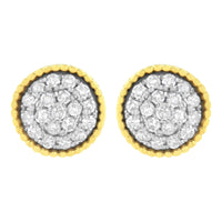 10K Yellow Gold Plated .925 Sterling Silver 1/2 cttw Diamond Floral Cluster Milgrained Stud Earring (I-J Color, I2-I3 Clarity)