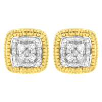 .925 Sterling Silver 1/10 Cttw Prong-Set Round Cut Diamond Square Shape with Milgrain Halo Stud Earrings (I-J Color, I2-I3 Clarity)