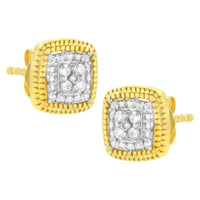 .925 Sterling Silver 1/10 Cttw Prong-Set Round Cut Diamond Square Shape with Milgrain Halo Stud Earrings (I-J Color, I2-I3 Clarity)