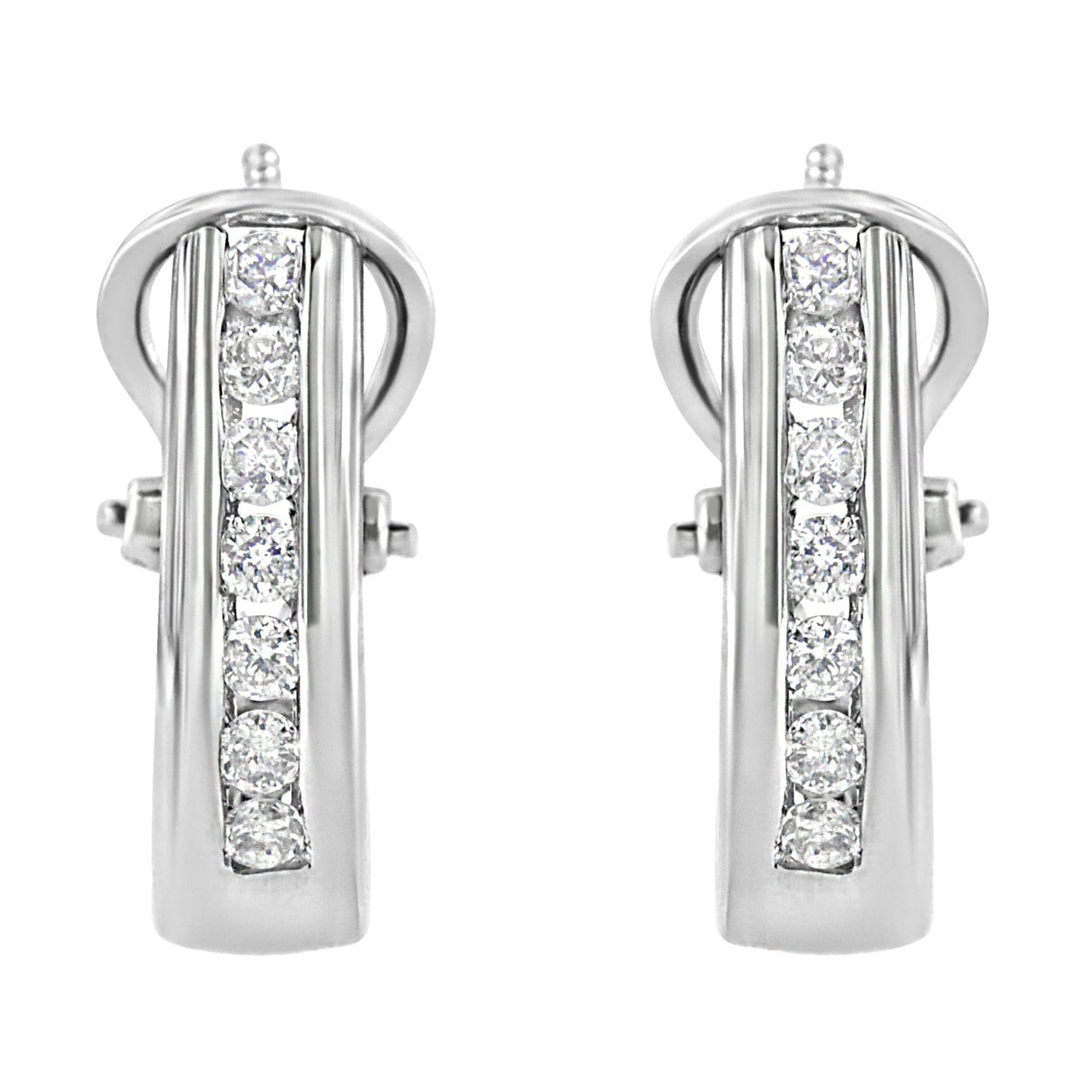 .925 Sterling Silver Channel Set 1/2 Cttw Lab Grown Round Diamond Omega Back Huggy Hoop Earrings (F-G Color, SI1-SI2 Clarity)