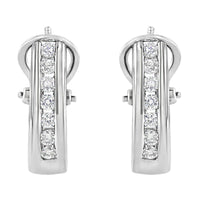 .925 Sterling Silver Channel Set 1/2 Cttw Lab Grown Round Diamond Omega Back Huggy Hoop Earrings (F-G Color, SI1-SI2 Clarity)