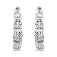 .925 Sterling Silver 1/2 Cttw Lab Grown Round Diamond Floral Cluster Hoop Earrings (F-G Color, SI1-SI2 Clarity)