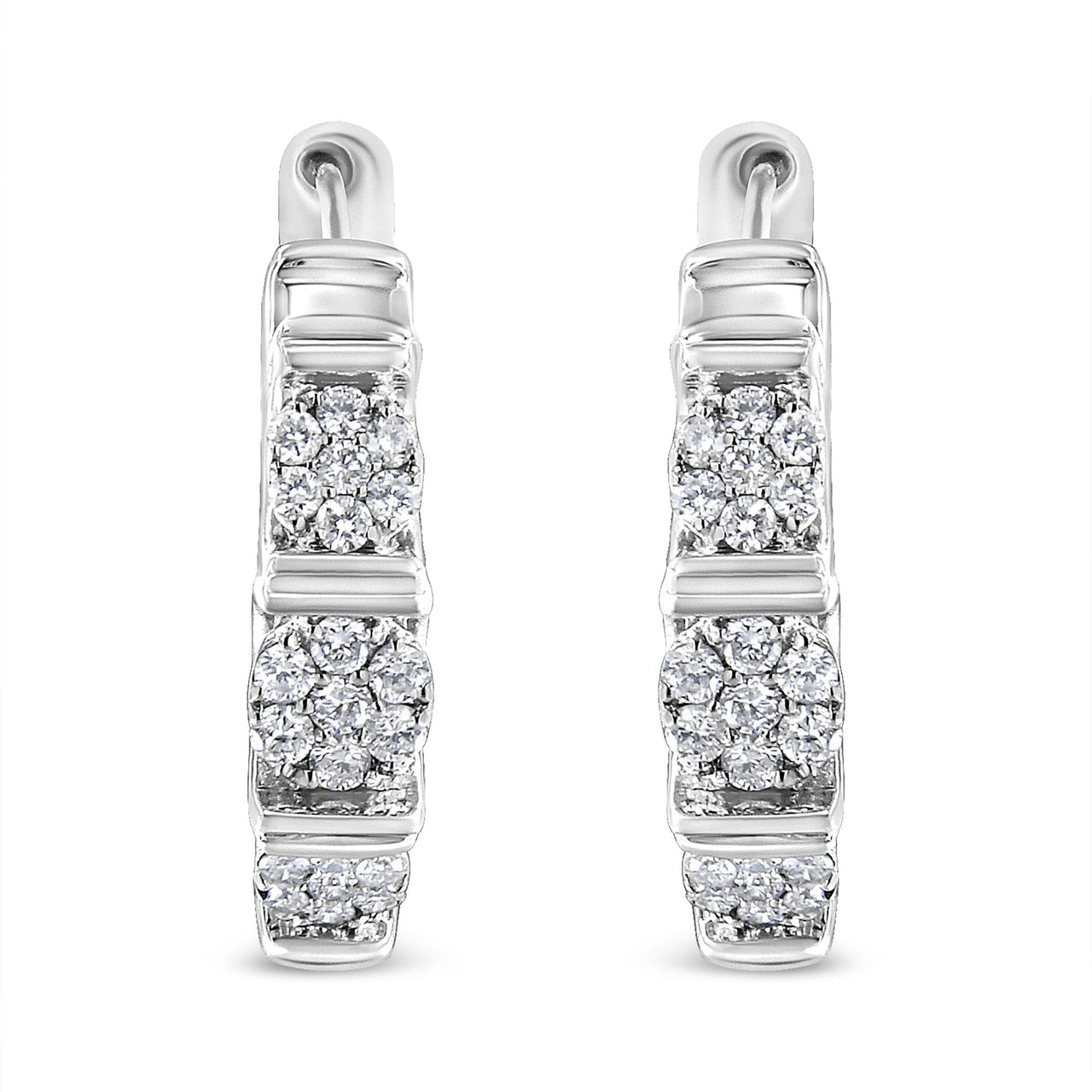 .925 Sterling Silver 1/2 cttw Round-Cut Diamond Floral Cluster Hoop Earring (I-J Color, I2-I3 Clarity)