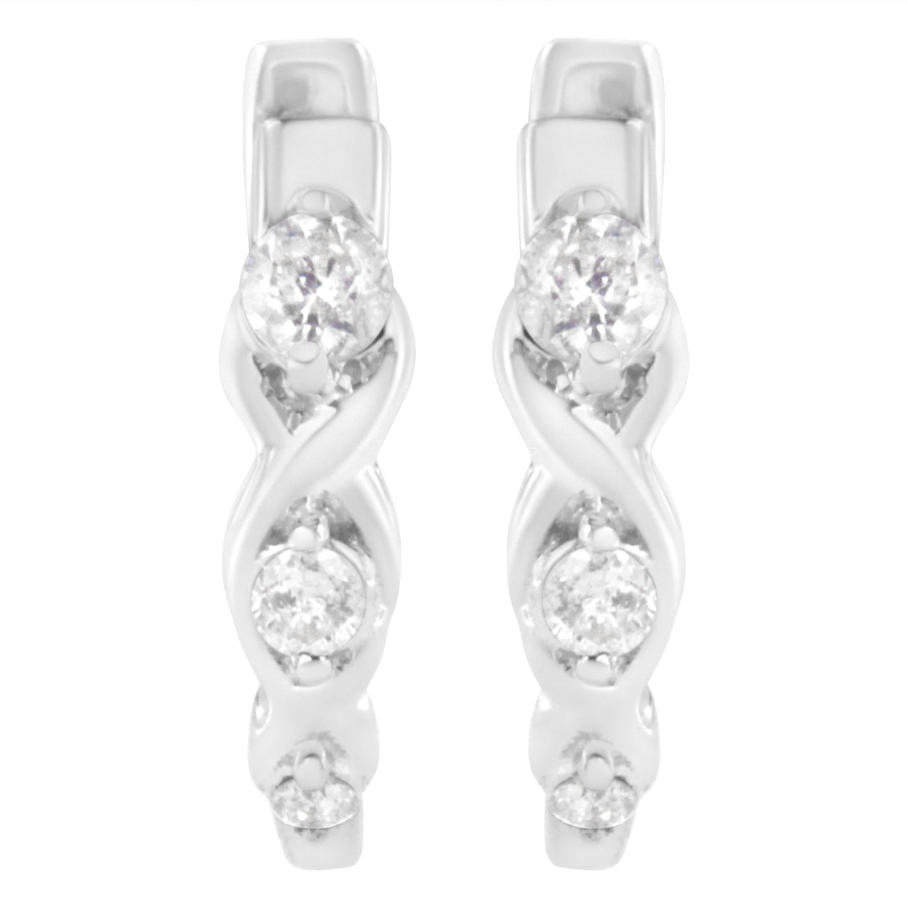 .925 Sterling Silver 1/4 cttw Prong Set Round-Cut Diamond Twist and Swirl Hoop Earring (I-J Color, I2-I3 Clarity)