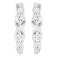 .925 Sterling Silver 1/4 cttw Prong Set Round-Cut Diamond Twist and Swirl Hoop Earring (I-J Color, I2-I3 Clarity)