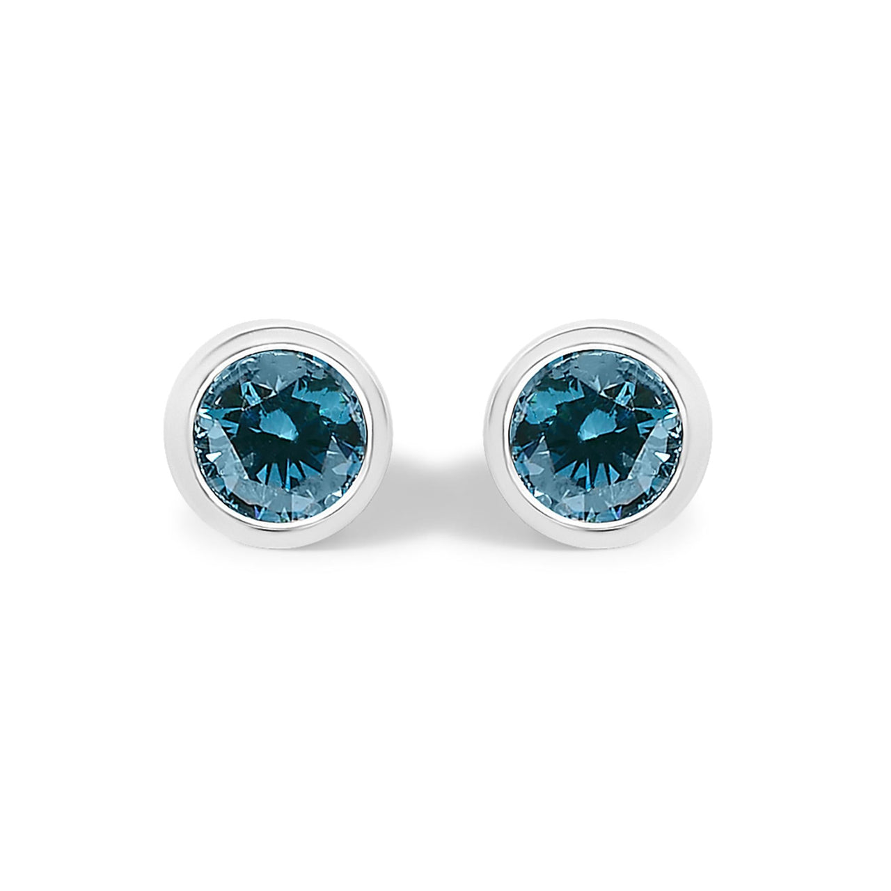 14K Gold Bezel Set Lab Grown Blue Diamond Solitaire Stud Earrings