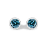 14K Gold Bezel Set Lab Grown Blue Diamond Solitaire Stud Earrings