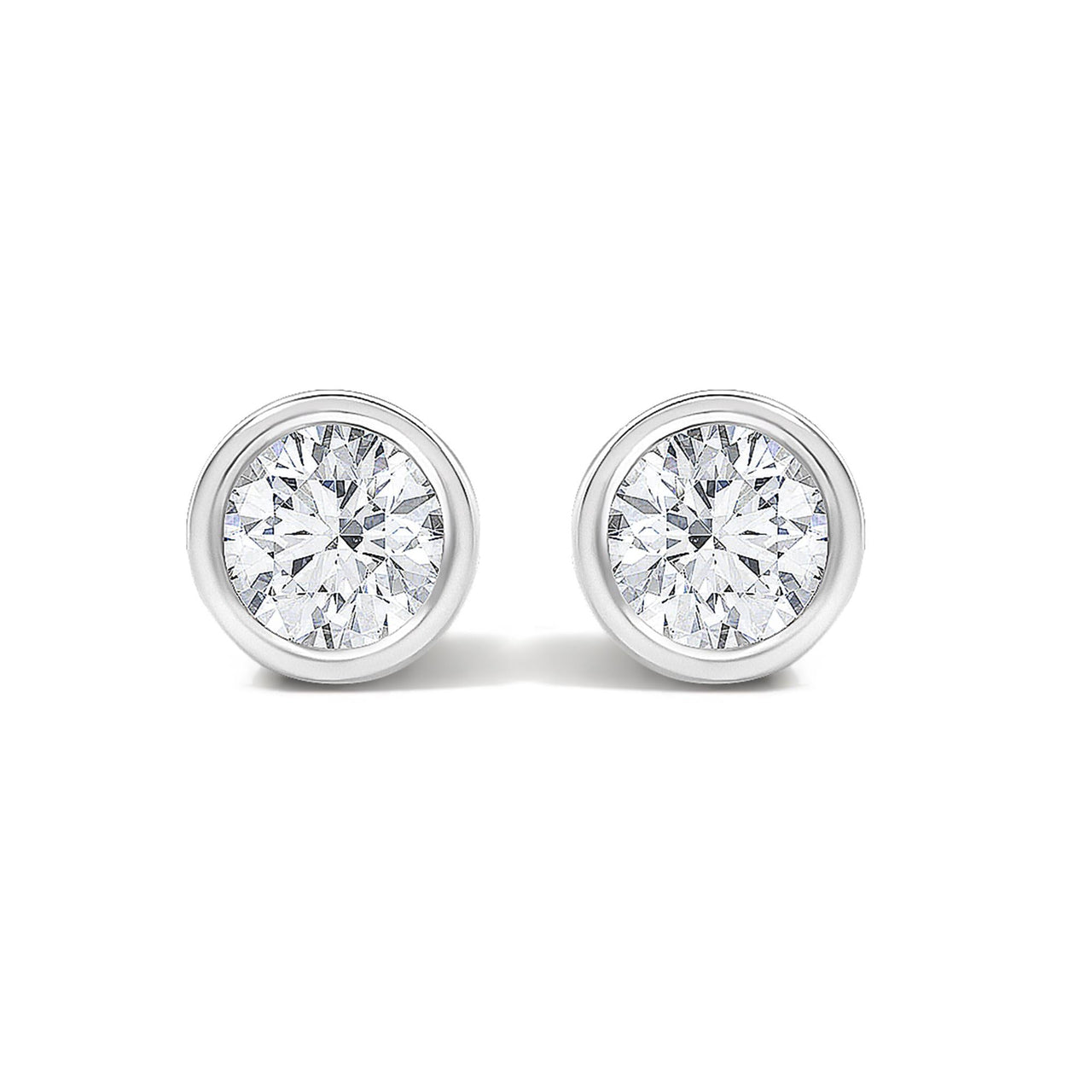 14K White Gold 1/2 Cttw Lab Grown Diamond Bezel Solitaire Stud Earrings