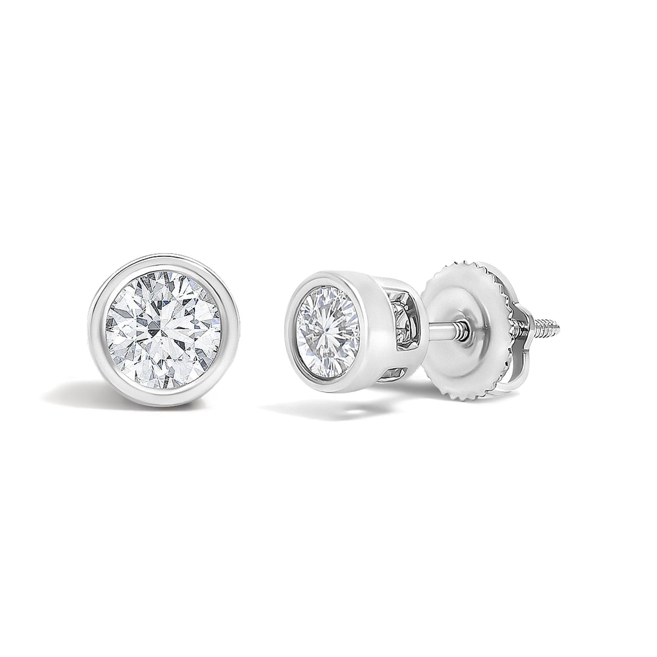 14K White Gold 1/2 Cttw Lab Grown Diamond Bezel Solitaire Stud Earrings