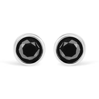 .925 Sterling Silver Round Brilliant-Cut Black Diamond Bezel-Set Stud Earrings with Screw Backs (Fancy Color-Enhanced, I2-I3 Clarity)
