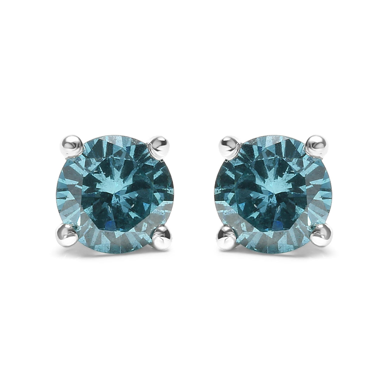 14K Gold 1/2 Cttw Aqua Blue Diamond Screw-Back 4-Prong Classic Stud Earrings (Color Treated, I2-I3)