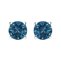 14K Gold Round Brilliant Cut Lab Grown Blue Diamond 4-Prong Classic Solitaire Stud Earrings with Pushbacks