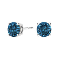 14K Gold Round Brilliant Cut Lab Grown Blue Diamond 4-Prong Classic Solitaire Stud Earrings with Pushbacks