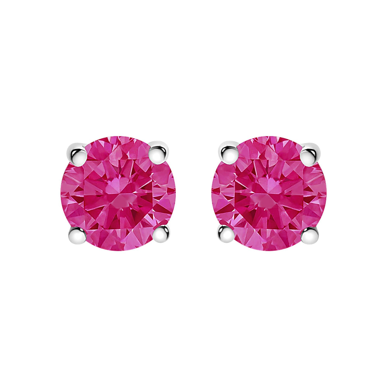 10K White Gold 1/2 Cttw Lab Created Round Brilliant Cut Pink Diamond Classic 4-Prong Solitaire Stud Earrings (Fancy Pink Color, VVS2-VS1 Clarity)