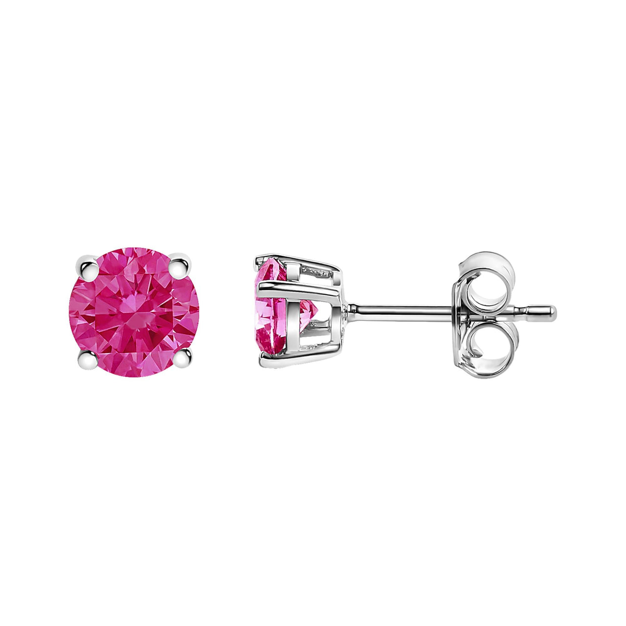 14K White Gold 1/2 Cttw Round Brilliant Cut Lab Grown Pink Diamond 4-Prong Classic Solitaire Earrings (Pink Color, VVS2-VS1 Clarity)