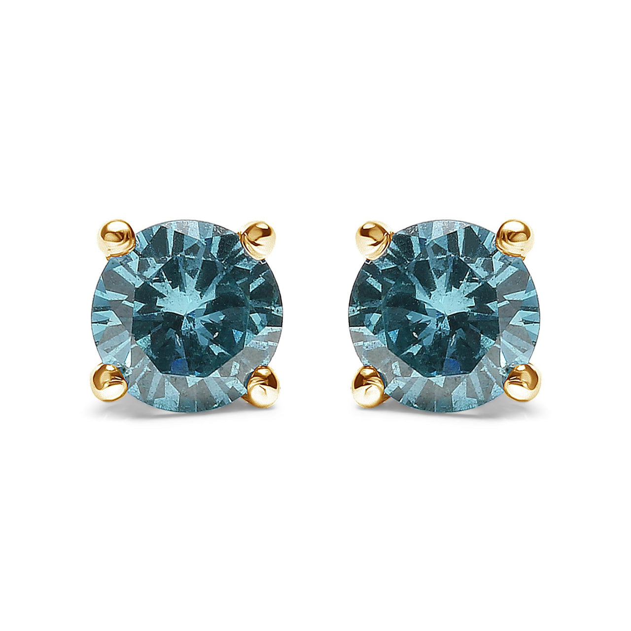 14K Gold 1/2 Cttw Aqua Blue Diamond Screw-Back 4-Prong Classic Stud Earrings (Color Treated, I2-I3)
