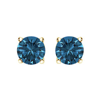 14K Gold Round Brilliant Cut Lab Grown Blue Diamond 4-Prong Classic Solitaire Stud Earrings with Pushbacks