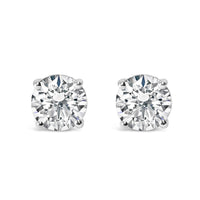 AGS Certified 14K White Gold 1.0 Cttw 4-Prong Set Brilliant Round-Cut Solitaire Diamond Push Back Stud Earrings (I-J Color, I1-I2 Clarity)