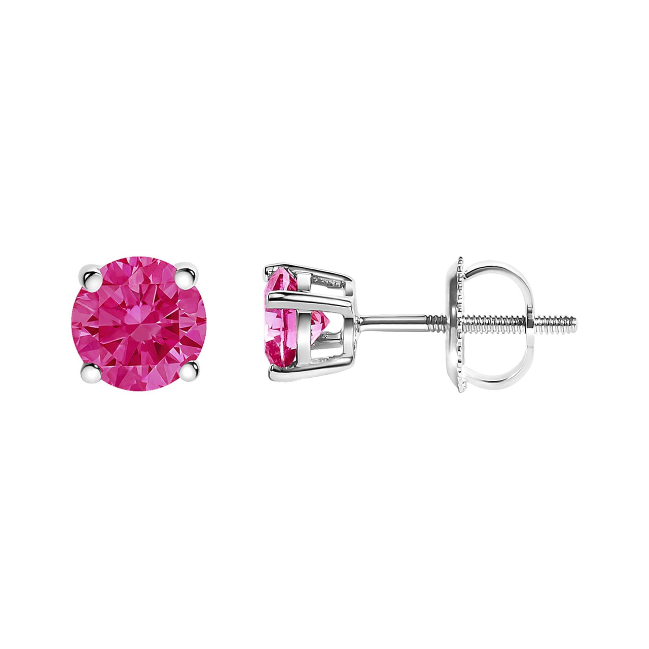 14K White Gold 1.0 Cttw Round Brilliant Cut Lab Grown Pink Diamond 4-Prong Classic Solitaire Earrings (Pink Color, VVS2-VS1 Clarity)