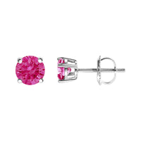 14K White Gold 1.0 Cttw Round Brilliant Cut Lab Grown Pink Diamond 4-Prong Classic Solitaire Earrings (Pink Color, VVS2-VS1 Clarity)