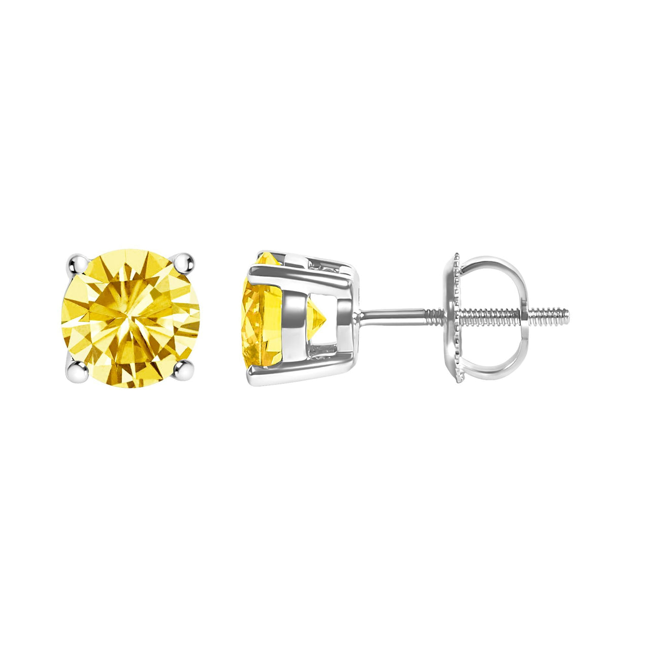 14K Gold Lab Grown Yellow Diamond Solitaire Stud Earrings