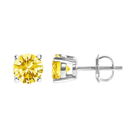 14K Gold Lab Grown Yellow Diamond Solitaire Stud Earrings