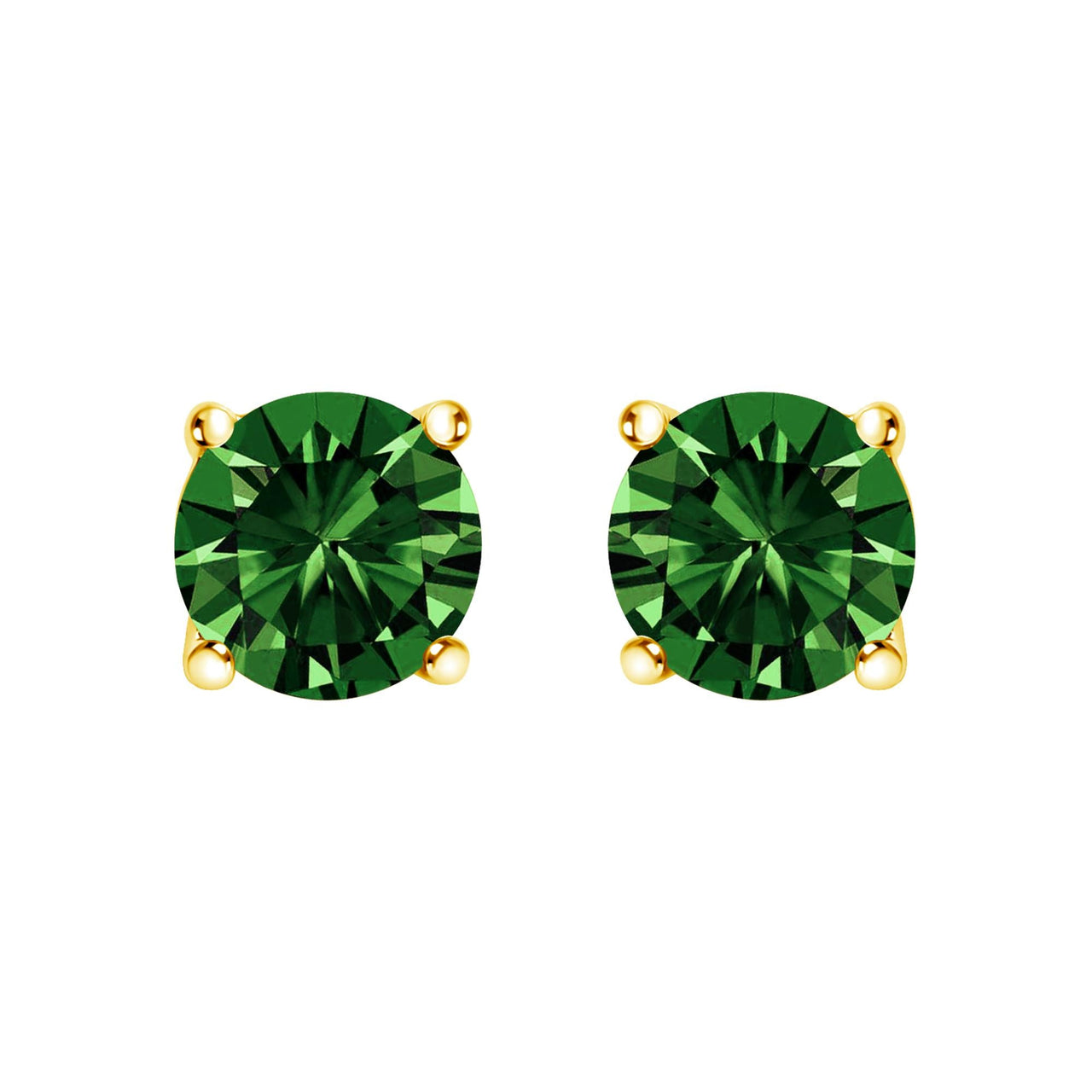 14K Gold Lab Grown Green Diamond Classic Solitaire Stud Earrings