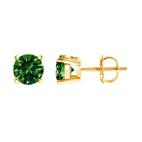 14K Gold Lab Grown Green Diamond Classic Solitaire Stud Earrings