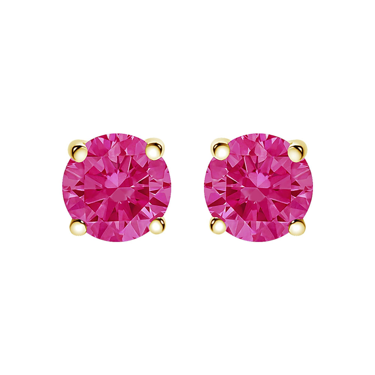 14K Yellow Gold 1.00 Cttw Round Brilliant Cut Lab Grown Pink Diamond 4-Prong Classic Solitaire Earrings (Pink Color, VVS2-VS1 Clarity)