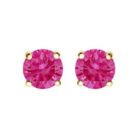 14K Yellow Gold 1.00 Cttw Round Brilliant Cut Lab Grown Pink Diamond 4-Prong Classic Solitaire Earrings (Pink Color, VVS2-VS1 Clarity)