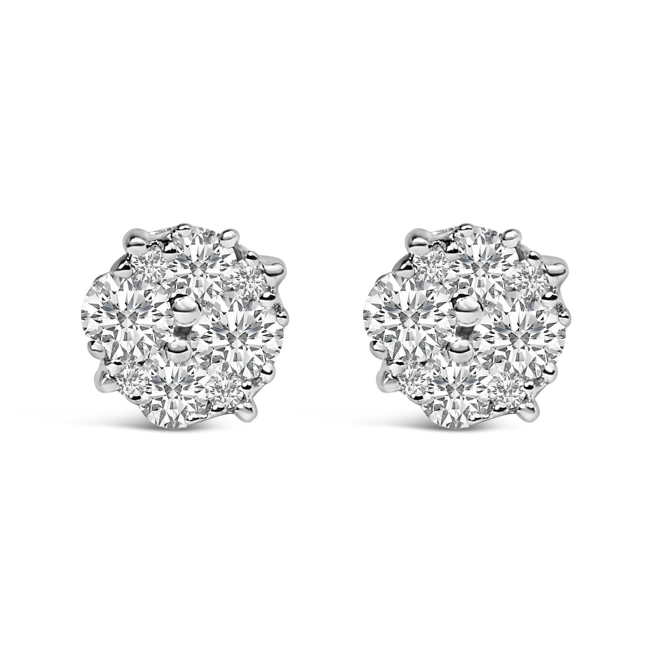 .925 Sterling Silver 1/2 Cttw Cttw Prong Set Lab Grown Round Diamond Cluster Stud Earring (F-G Color, SI1-SI2 Clarity)