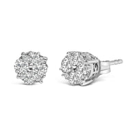 .925 Sterling Silver 1/2 Cttw Cttw Prong Set Lab Grown Round Diamond Cluster Stud Earring (F-G Color, SI1-SI2 Clarity)