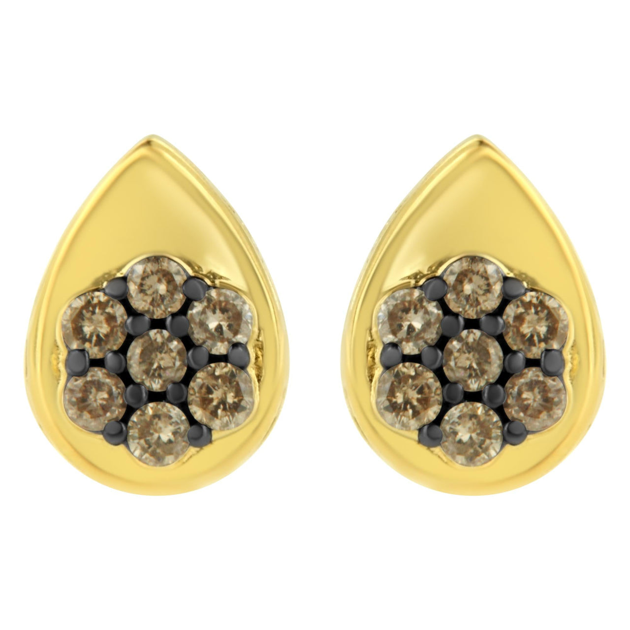 10K Yellow Gold Plated .925 Sterling Silver 1/2 Cttw Prong Set Round-Cut Diamond Floral Cluster Stud Earring (Champagne Color, I1-I2 Clarity)