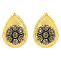 10K Yellow Gold Plated .925 Sterling Silver 1/2 Cttw Prong Set Round-Cut Diamond Floral Cluster Stud Earring (Champagne Color, I1-I2 Clarity)