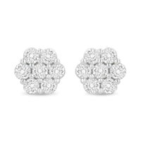 14K White Gold 1 1/2 cttw Prong Set Round-Cut Diamond Floral Cluster Stud Earrings (I-J Color, SI1-SI2 Clarity)