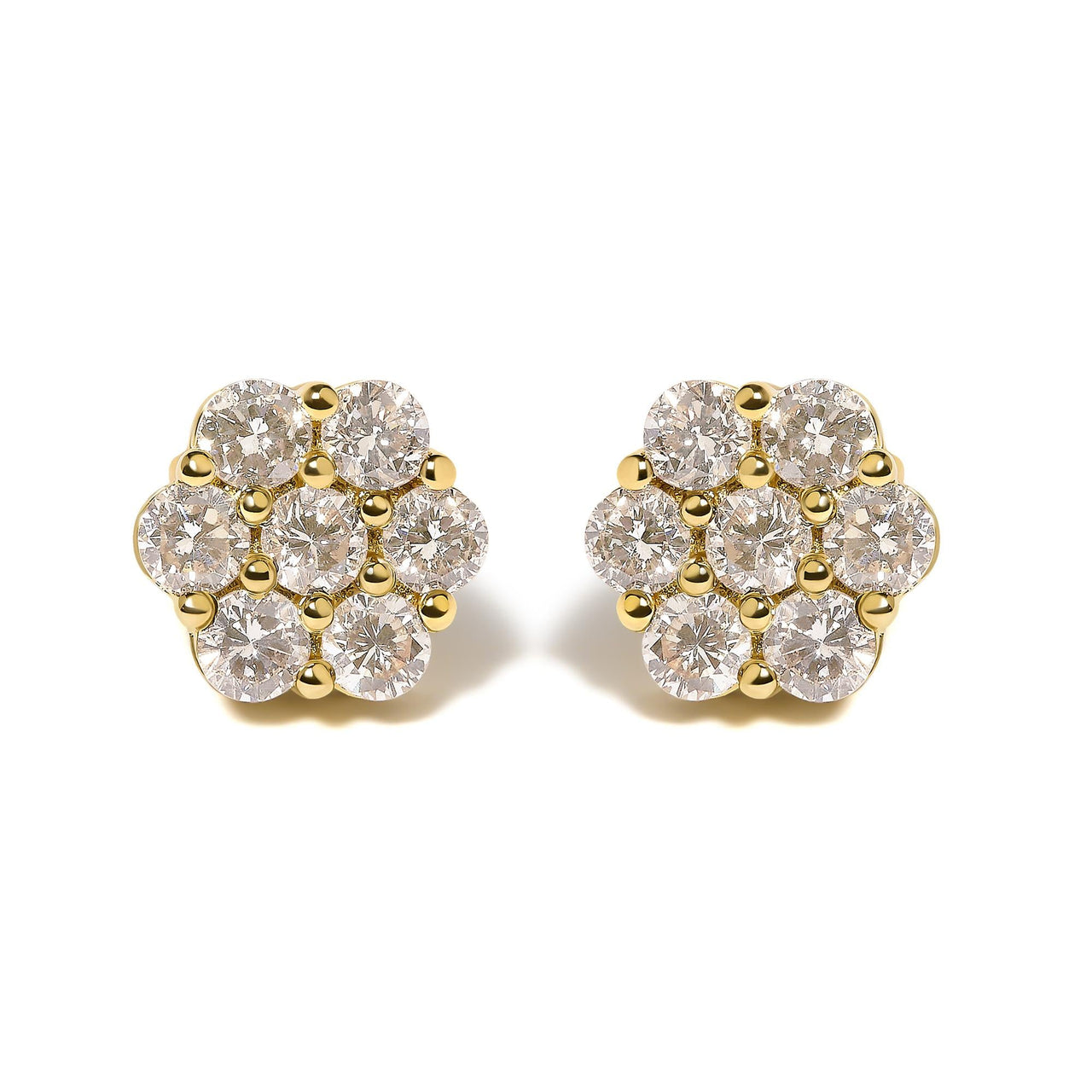 14K White Gold 3 cttw Prong Set Round-Cut Diamond Floral Cluster Stud Earring (I-J Color, SI1-SI2 Clarity)