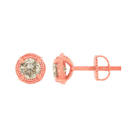 .925 Sterling Silver Round Brilliant Cut Diamond Solitaire Milgrain Stud Earrings