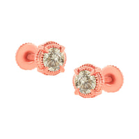 .925 Sterling Silver Round Brilliant Cut Diamond Solitaire Milgrain Stud Earrings