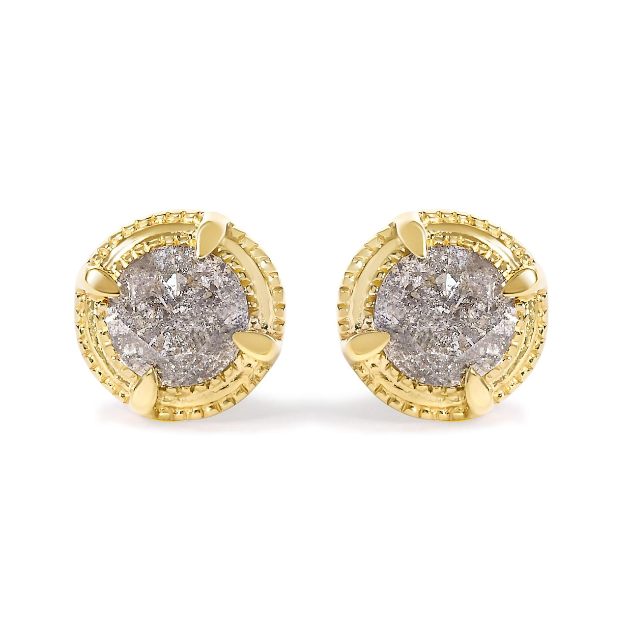 .925 Sterling Silver Round Brilliant Cut Diamond Solitaire Milgrain Stud Earrings