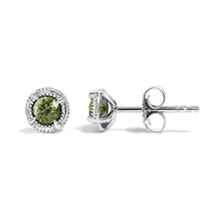 .925 Sterling Silver Treated Colored Diamond Modern 4-Prong Solitaire Milgrain Stud Earrings