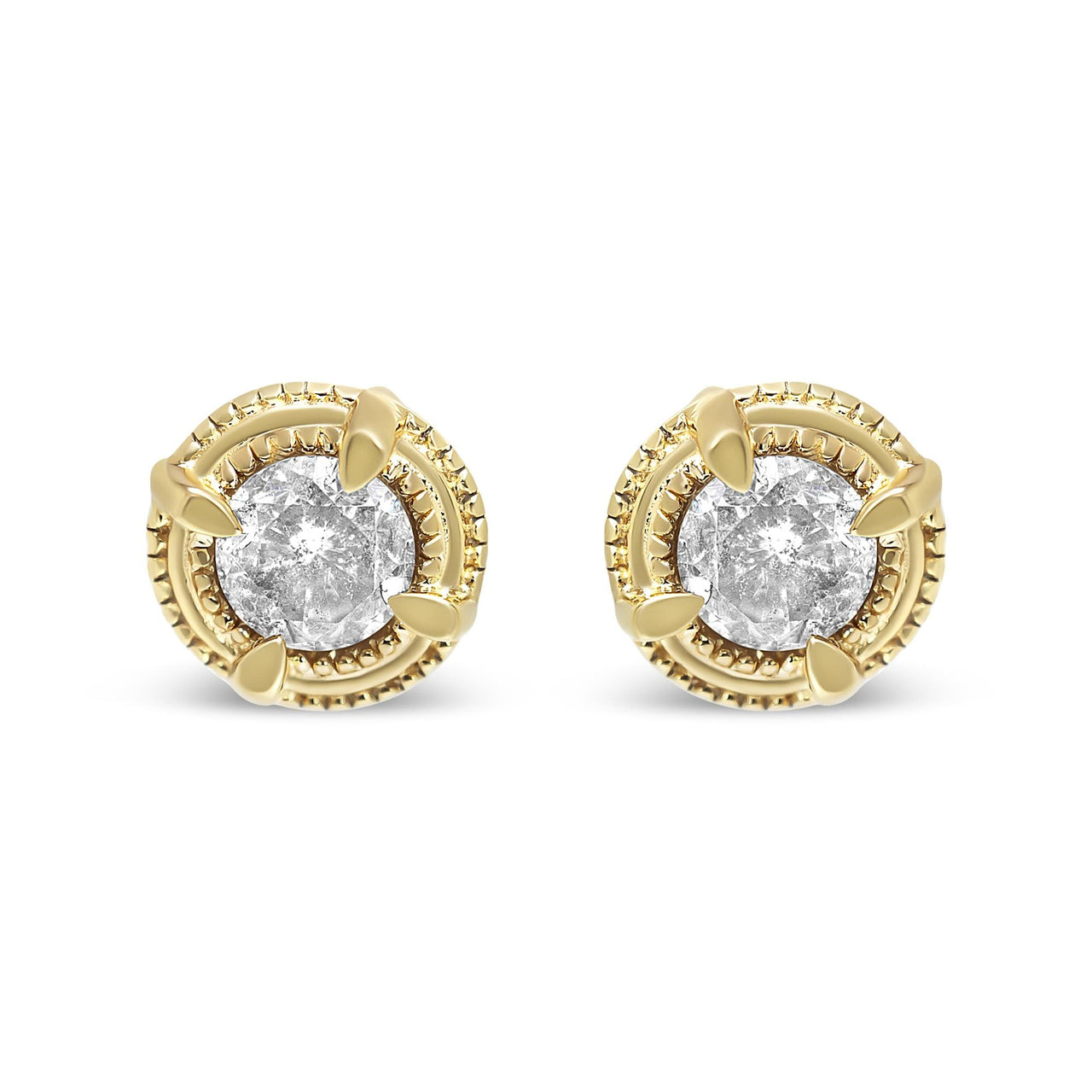 .925 Sterling Silver Round Brilliant Cut Diamond Solitaire Milgrain Stud Earrings