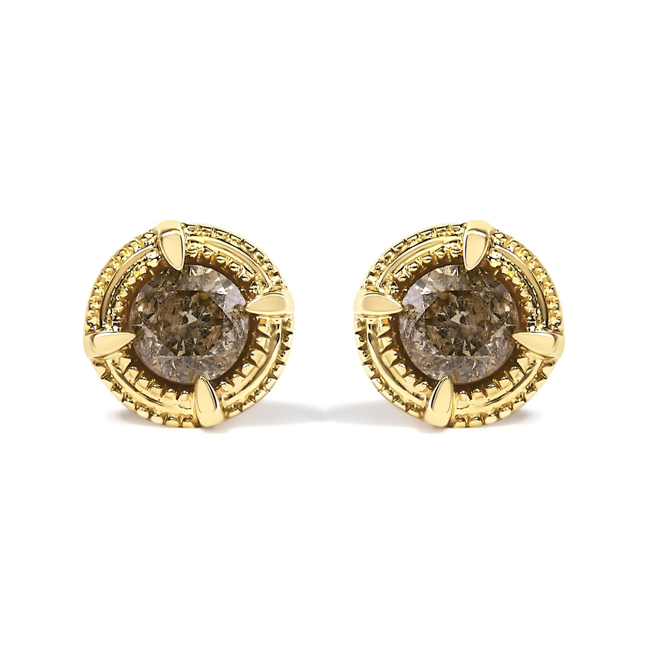 .925 Sterling Silver Round Brilliant Cut Diamond Solitaire Milgrain Stud Earrings