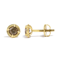 .925 Sterling Silver Round Brilliant Cut Diamond Solitaire Milgrain Stud Earrings