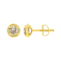 .925 Sterling Silver Round Brilliant Cut Diamond Solitaire Milgrain Stud Earrings