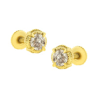 .925 Sterling Silver Round Brilliant Cut Diamond Solitaire Milgrain Stud Earrings