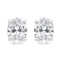14K White Gold Lab Grown Oval Solitaire Diamond Stud Earrings (F-G Color, VS2-SI1 Clarity)