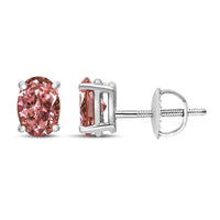 14K White Gold Lab Grown Pink Oval 4 Prong Set Classic Diamond Solitaire Stud Earrings (Pink Color, VS2-SI1 Clarity)